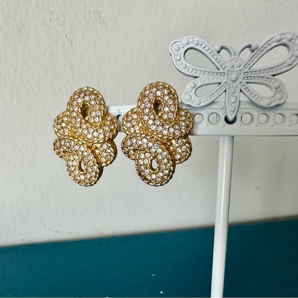 Swarovski Crystal & Gold Statement Clip-On Earrings - Picture 7 of 7